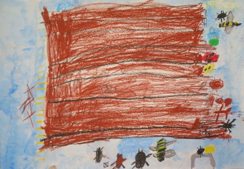 朝川 晴陽（鶴舞小学校１年）「むしたちのうんどうかい」