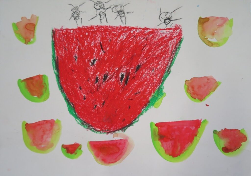 渡會 恵亮（小友小学校１年）「ありとすいか」