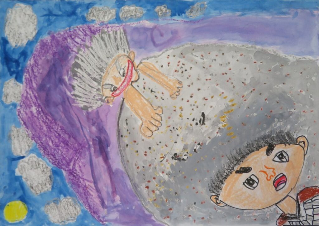 しぶや うみ（矢島小学校１年）「さんまいのおふだ」