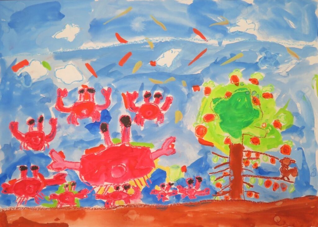 本間 柊宇（金浦小学校２年）「さるかにがっせん」